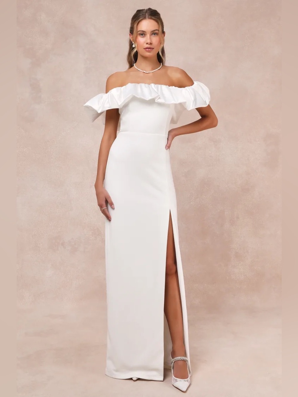 Lulus Sincerely Passionate White Ruffled Off-the-Shoulder Maxi Dress Size M NWT